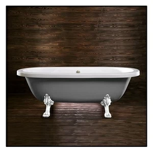 Ванна напольная отдельностоящая серая с белыми ножками "Львиная лапа" Akcjum Octavia WN-09-01-KB-M