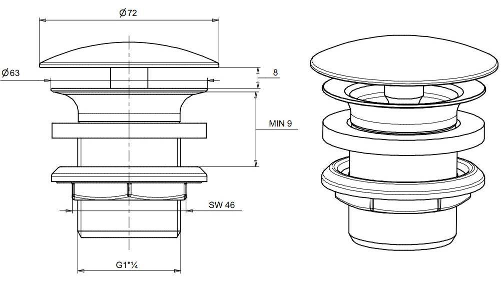 Донный клапан Sanindusa для раковин 4V9711, хром - Вид №1