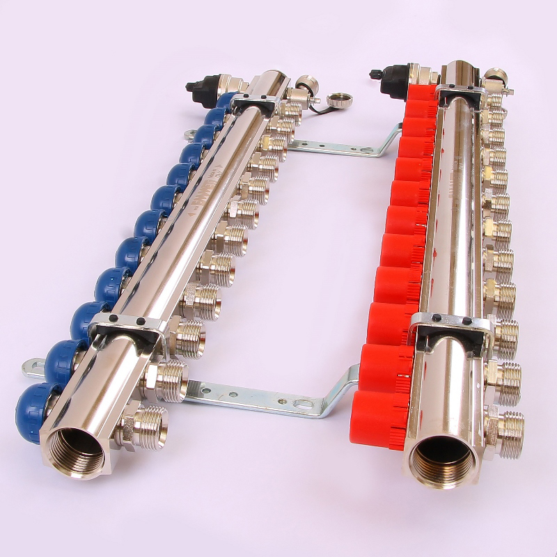 Коллекторная группа TOPWAY с регулировочными и термостатическими вентилями с резьбой под евроконус EMMETI 1"x3/4"ЕК 12 выходов 01298730 - Вид №2