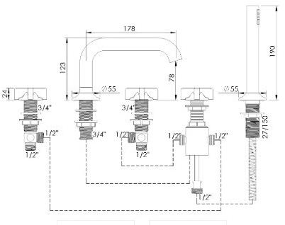 rvb Комплект для ванны из хромированной латуни с 5 отверстиями и ручным душем Times 4074.--.70 - Вид №1