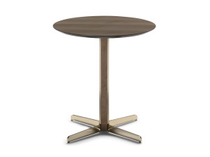 Высокий круглый журнальный столик с деревянной столешницей и основанием с 4 спицами