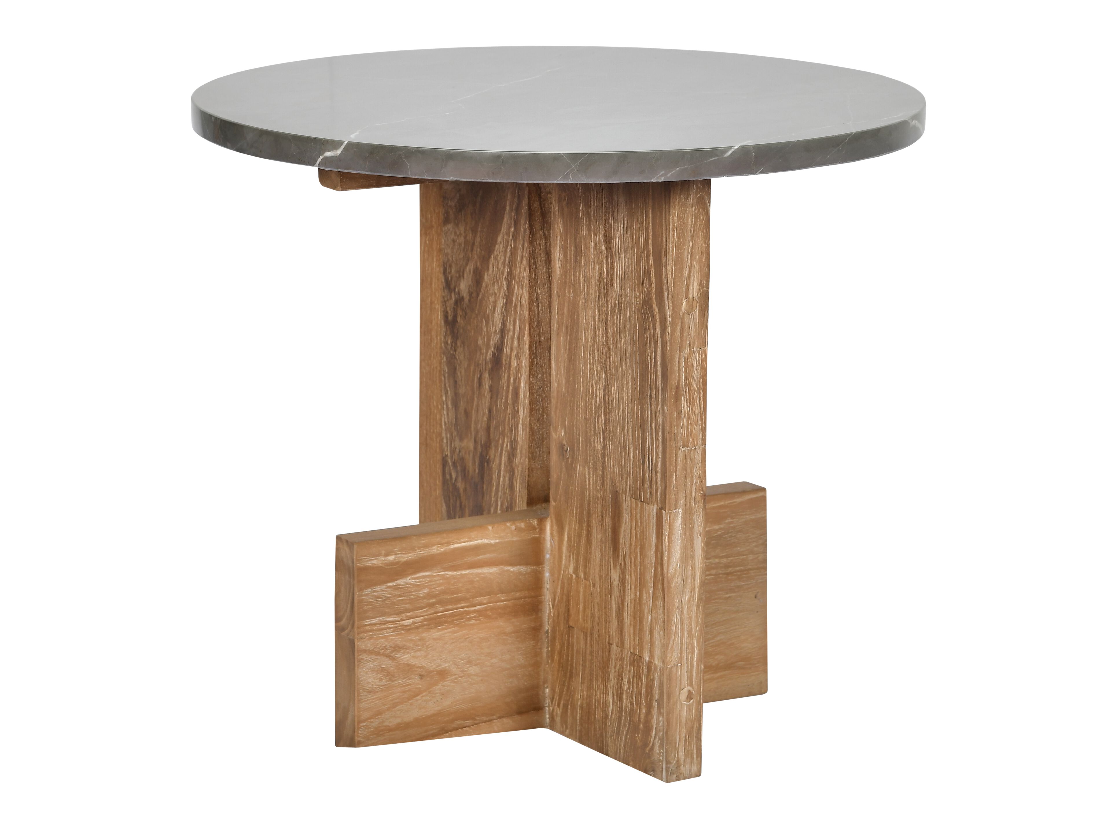 Высокий круглый стол из тикового дерева с мраморной столешницей cbdesign стела ARCH-00124599