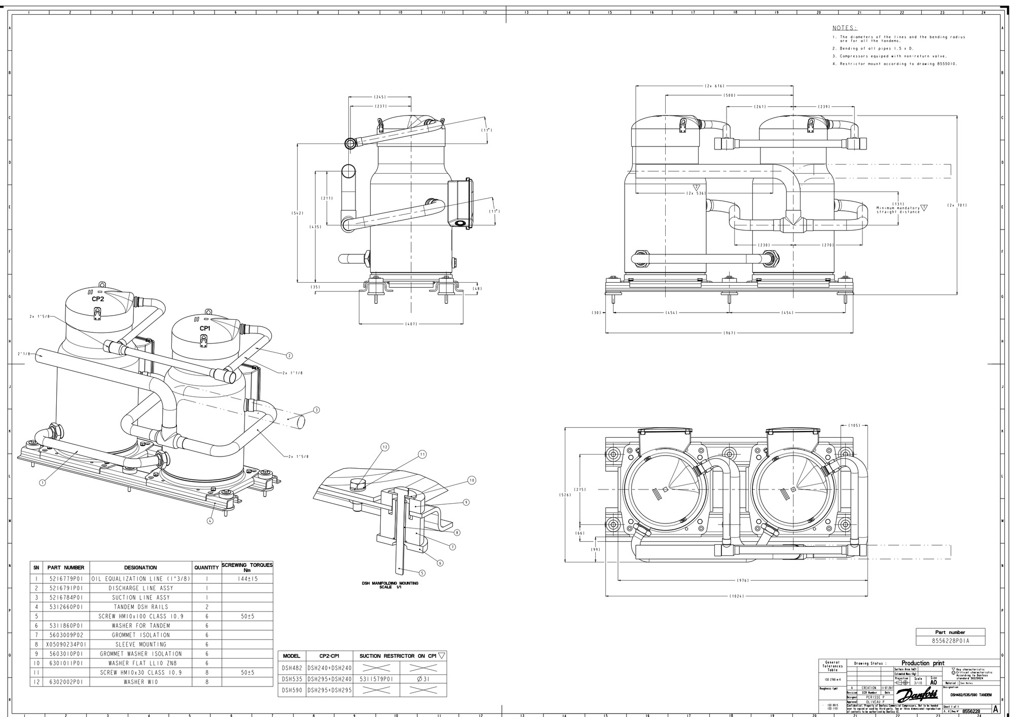 Danfoss DSH — Герметичные спиральные компрессоры, R410A DSH090A4ALC Компрессор спиральный 120H1183  - Вид №11