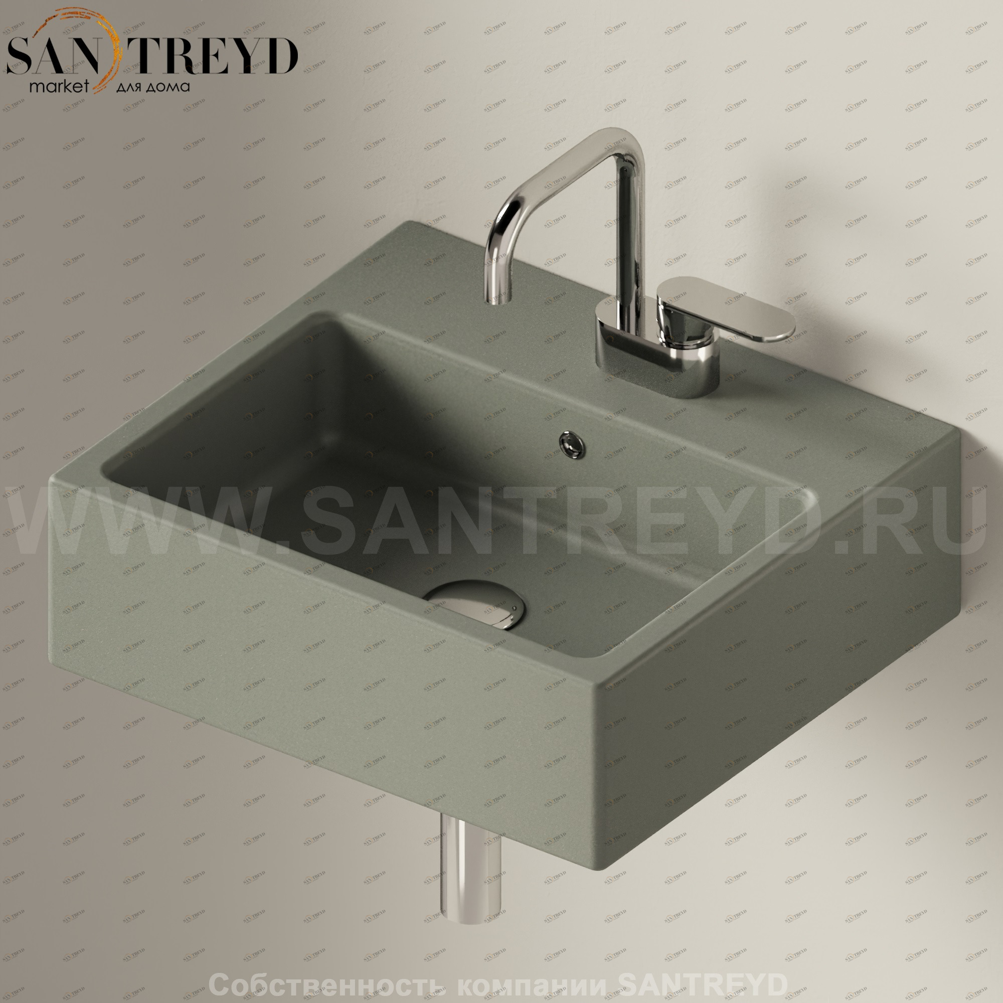 5058.7037 Подвесная раковина настенная прямоугольная Ceramica Flaminia Acquagrande серая