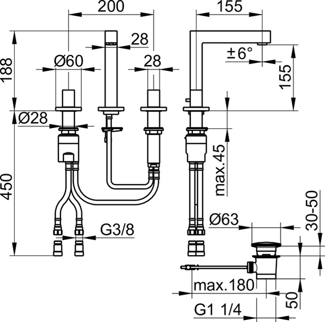 59015010000 Смеситель для умывальника на 3 отверстия 150 KEUCO Edition 90 - Вид №2