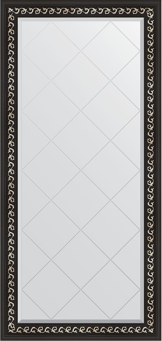 BY 4268 Зеркало с гравировкой в багетной раме - черный ардеко 81 mm EVOFORM Exclusive-G