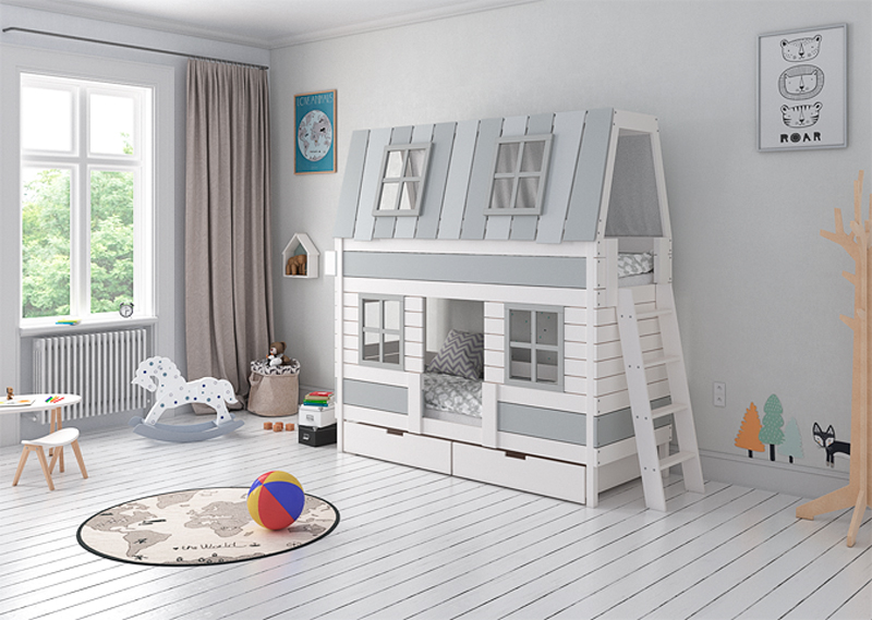 Кровать-домик двухъярусная Home West M 80х160 см белая, серая ELLIPSE ELLIPSE HOME 351801 Белый;серый Santreyd  - Вид №1