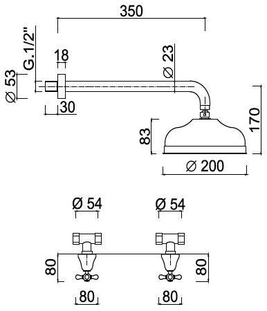 Rubinetteria Giulini Смеситель для душа на 3 отверстия с лейкой Lotus - vienna F0515kb - Вид №1