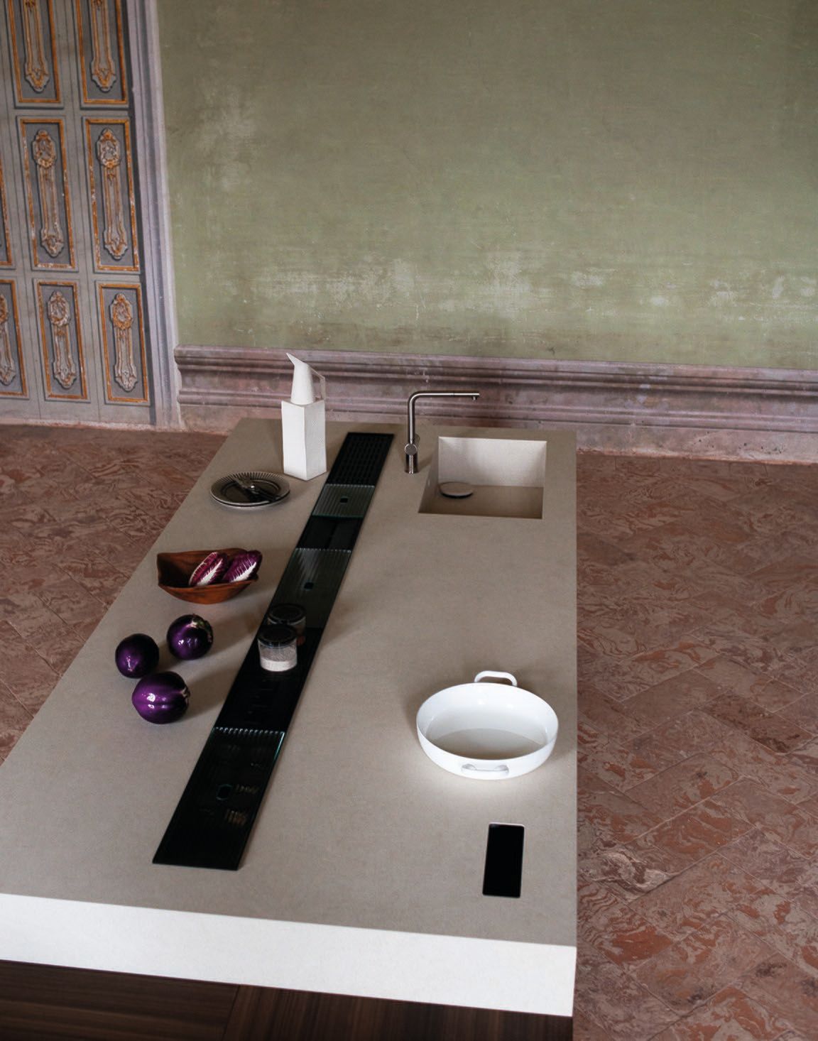 Кухня деревянная отделка инкрустация и остров инкрустация лаком Cesar ARCH-00007243 - Вид №5