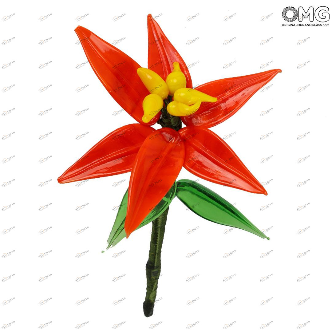 4271 ORIGINALMURANOGLASS Декоративная красная орхидея - муранское стекло OMG 15 см 