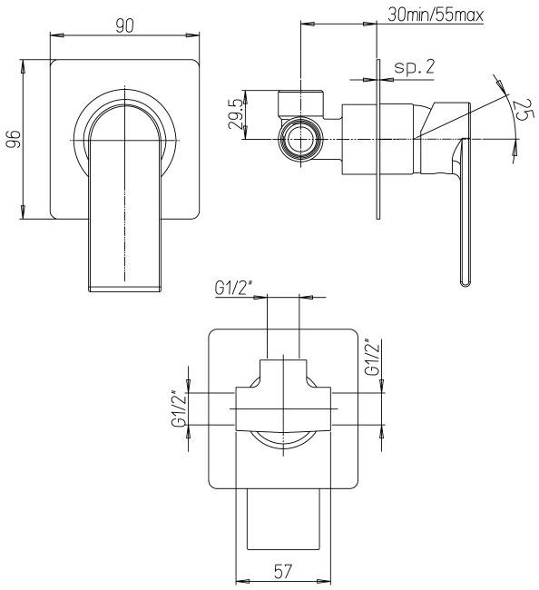 Встраиваемый смеситель 0TI00410JA00 Twilight, для душа Jacuzzi - Вид №1