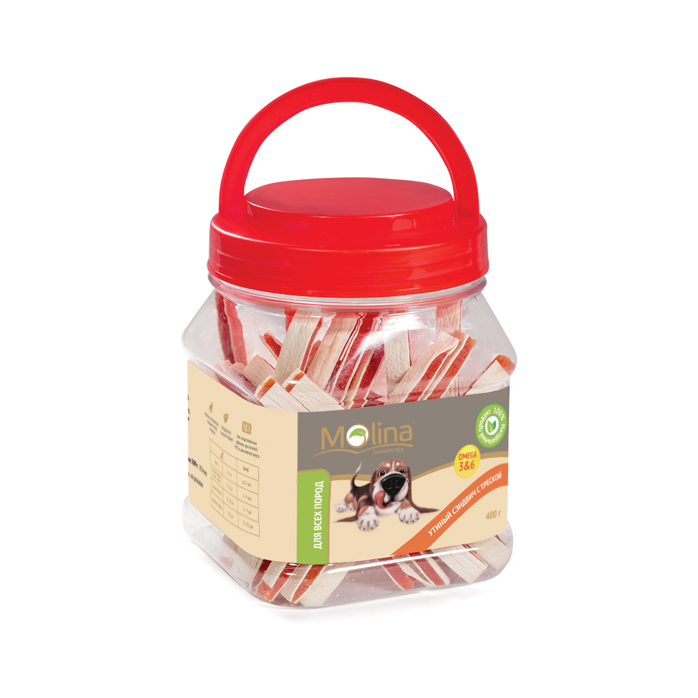 ПР0058742 Лакомство для собак Утиный сэндвич с треской 400г Molina 