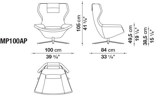B&B Italia Вращающееся кресло из кожи с высокой спинкой Metropolitan sun-id-1457472 - Вид №2