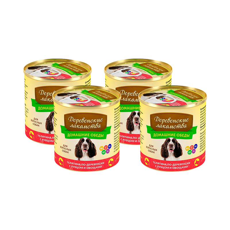 ПР0037811*4 Корм для собак Домашние обеды Телятина по-деревенски, рубец, овощи конс. 240г (упаковка - 4 шт) ДЕРЕВЕНСКИЕ ЛАКОМСТВА 