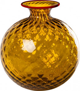 10627241 VENINI Ваза 24,5х21,5см "Монофиори Баллотон" (янтарная, красная окантовка) Стекло