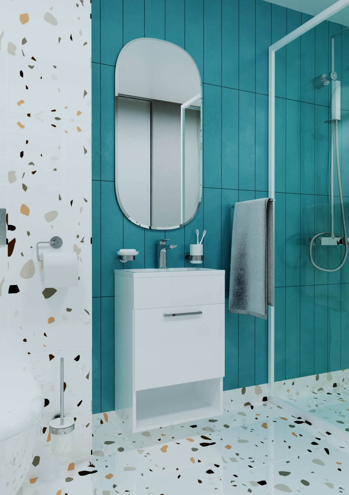 У84223 Тумба с раковиной July 50П 1д. Белый глянец 1 Marka JULY - Вид №4