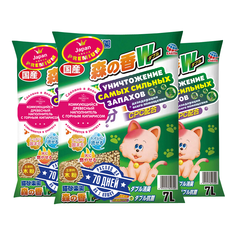 ПР0051191*3 Наполнитель для кошачьего туалета комкующийся с хиноки 7л (упаковка - 3 шт) Japan Premium Pet 