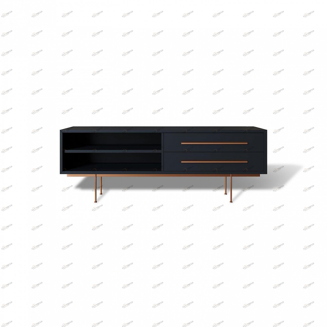 Тумба под телевизор с двумя ящиками 53х138 см черная с медью Quadro BRAGIN DESIGN TUBE 00-3862364 Золото;черный