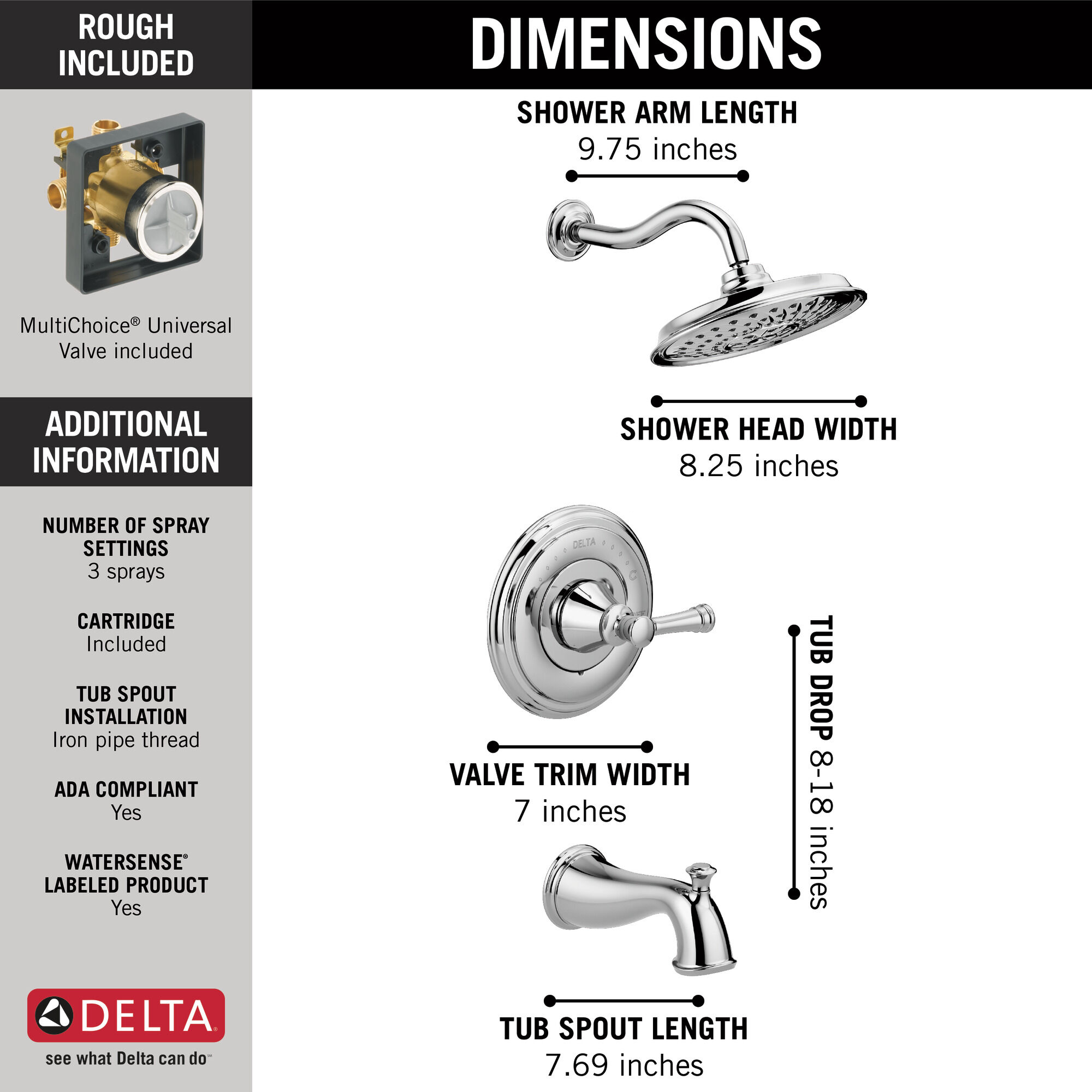 144757C Монитор серии 14 для ванны и душа с H2Okinetics Delta Faucet DELTA Хром - Вид №2