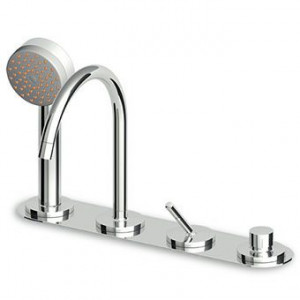 ZP1157 Смеситель для ванны настенный на 4 отверстия, поворотный излив, вытяжной душ Z94171, гибкий 1500 мм. Zucchetti Isy