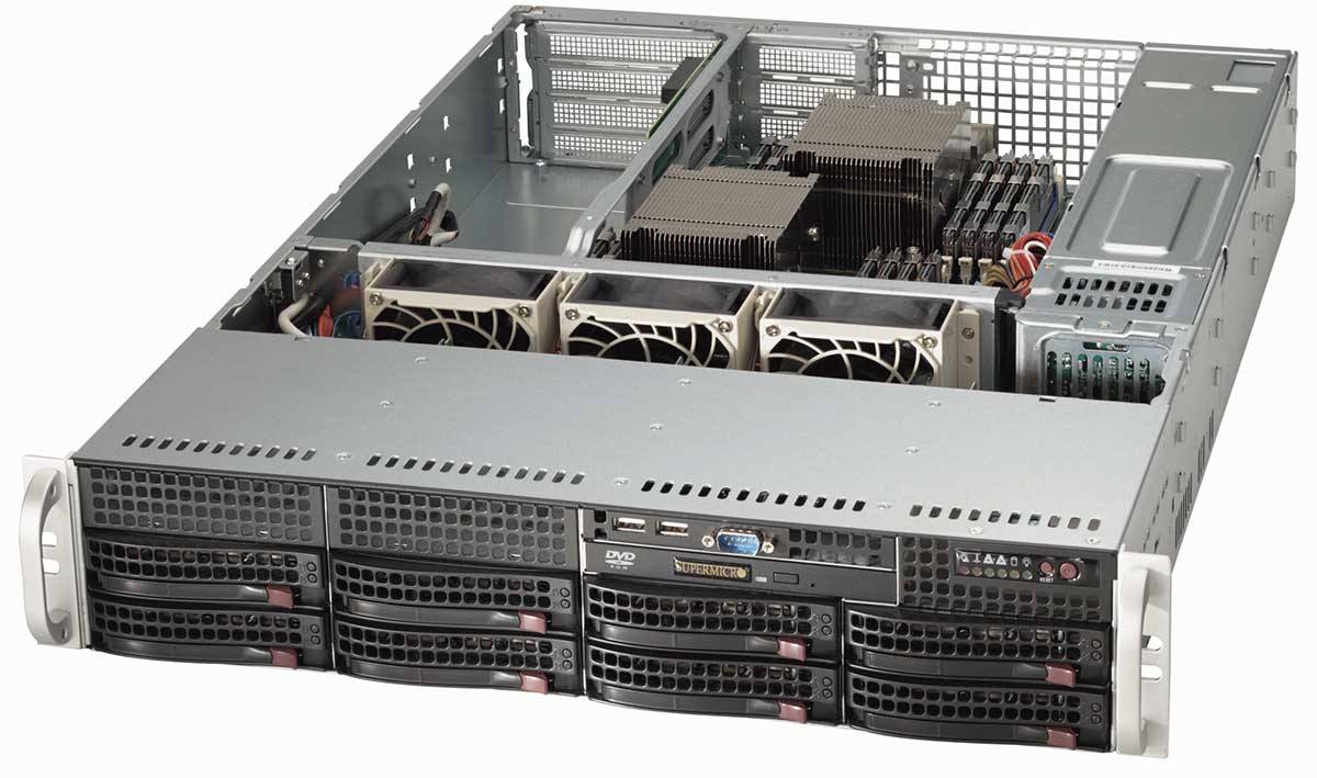 SYS-6028R-WTR server (x10drw-i, cse-825tq-r740wb) (lga2011-r3 dual,c612, 16xddr4 rdimm/lrdimm up to 1 tb, svga, 4x pci-e 3.0 x8 (2 fhfl, 2 fhhl), sata raid, 8x3.5'' hotswap,2xgblan,2u,rackmount,740w redundant) SuperMicro Santreyd 