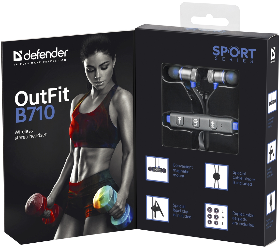 63711 беспроводная гарнитура outfit b710 черный+синий, bluetooth Defender Santreyd  - Вид №8