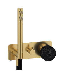 Внешние части встроенного в стену смесителя на 3 потребителя в комплекте с душевым гарнитуром. WE ARE IB mr314os_2 Brushed Gold Marmo