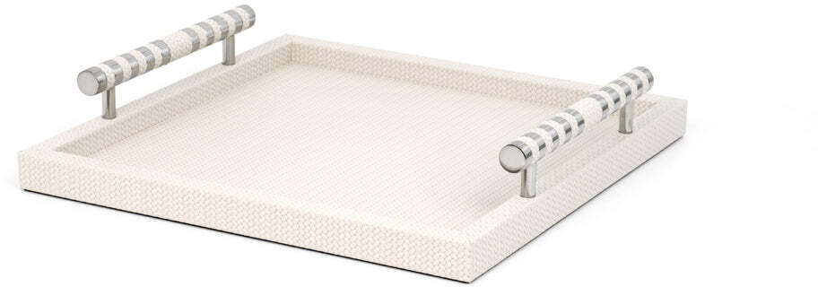 Saturno Поднос - 35,5X35,5 см/металл-хром/тканая кожа_темно-серый