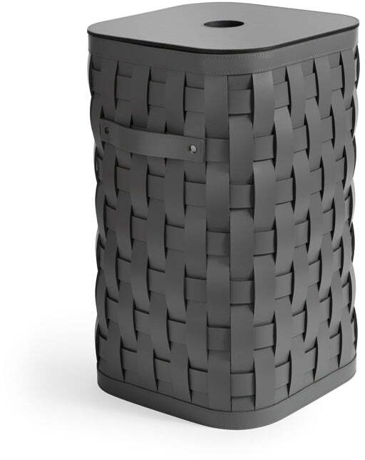 Маленькая квадратная корзина Demetra с плоской крышкой - 30X30XH50 см / регенерированная кожа серо-коричневый