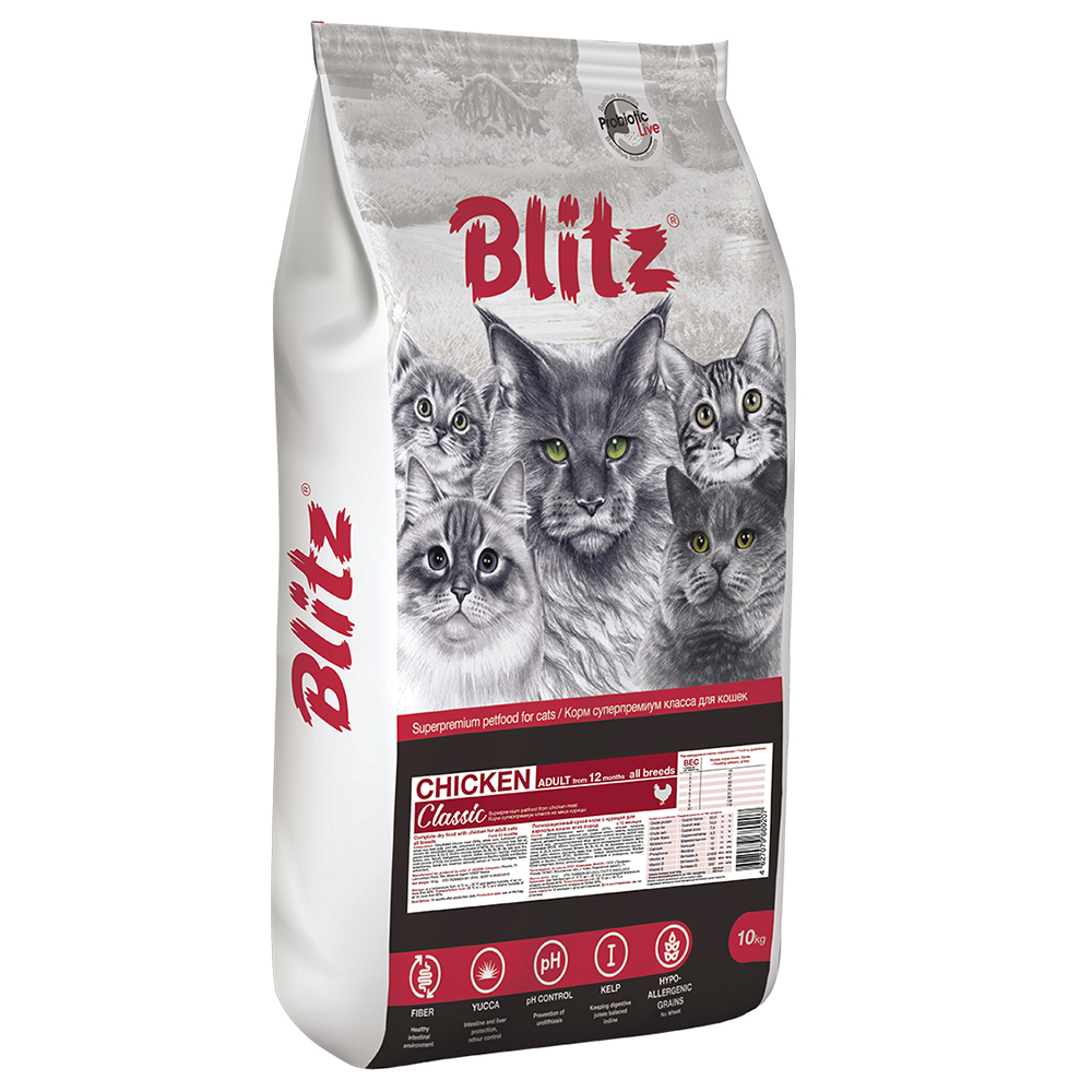 ПР0037309 Корм для кошек adult cat chicken с мясом курицы сух. 10кг Blitz 
