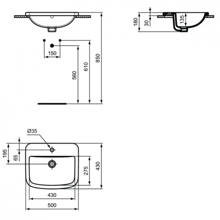 T059201 Встраиваемая раковина 50X43 см Ideal Standard TEMPO - Вид №3