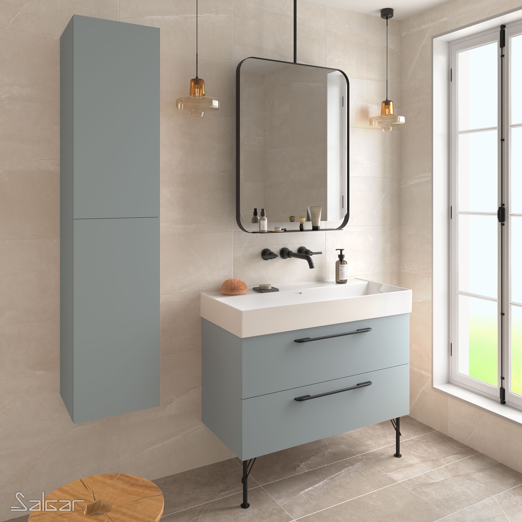 81706 SALGAR Мебель для умывальника FUSSION CHROME 800 2 ящика BLUE FOG 797 x 540 x 450 мм Синий туман - Вид №2