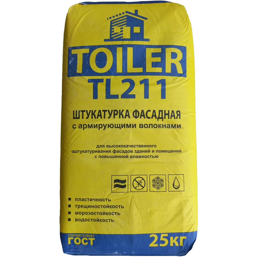 Штукатурка цементная Toiler TL211 фасадная с армирующими волокнами 25 кг 84858029 STLM-2148319