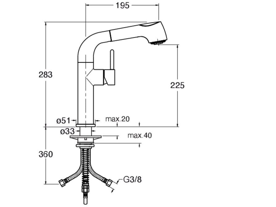 Однорычажный смеситель для кухни с выдвижным ручным душем CRISTINA Rubinetterie кухня-Contemporary Collection ARCH-00102205 - Вид №2