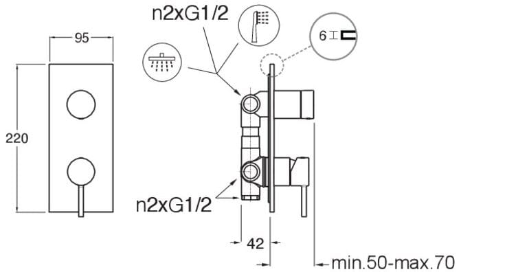 Однорычажный смеситель для душа / ванны с 2 отверстиями и переключателем CRISTINA Rubinetterie Phi ARCH-00129887 - Вид №1