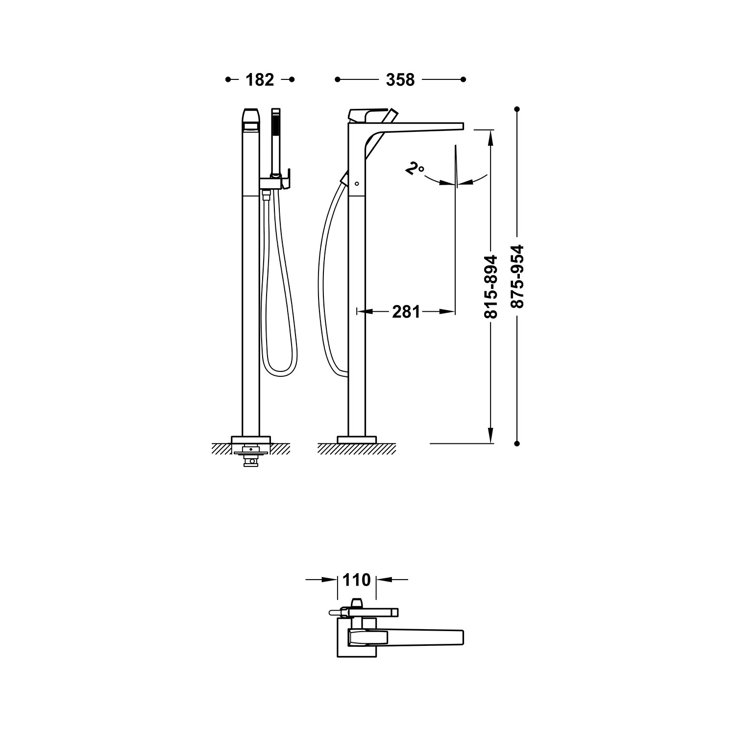 ТОНКИЙ напольный смеситель для ванны-20247001OR TRES  - Вид №1