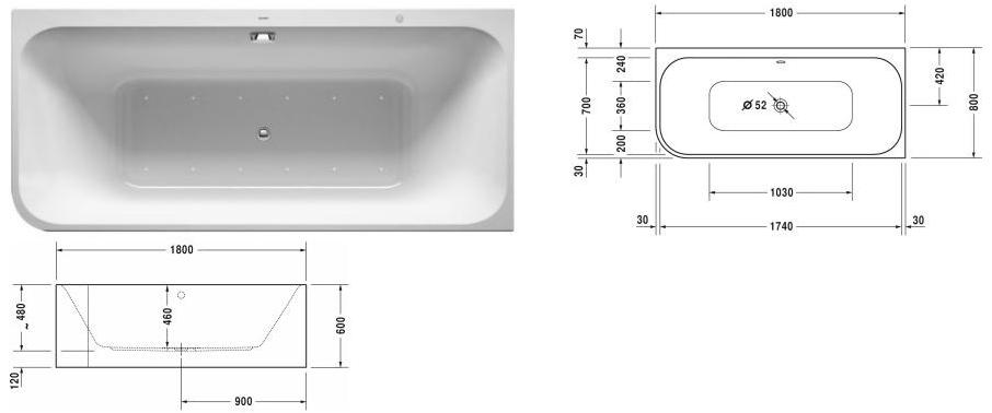 Duravit Угловая гидромассажная ванна из акрила Happy d.2 sun-id-1445322 - Вид №2