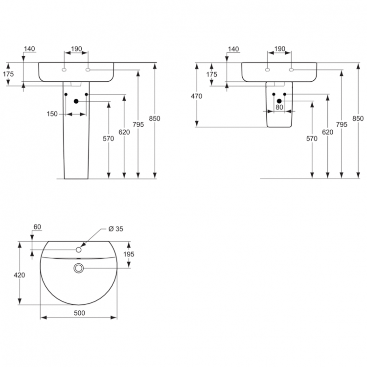 E789501 Раковина 50 см Ideal Standard CONNECT - Вид №2