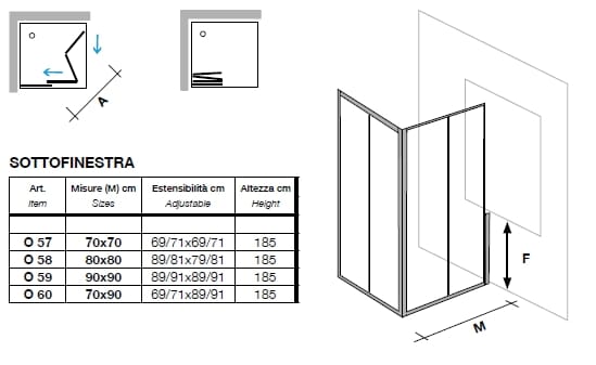 Угловая душевая кабина из акрилового стекла с раздвижной дверью Metidea золото ARCH-00000163 - Вид №2