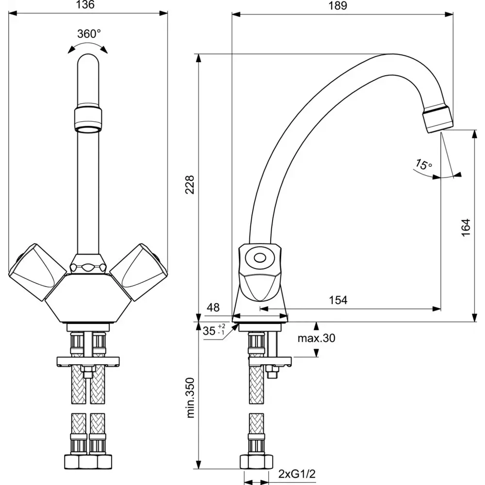 Смеситель для раковины Vidima Element BA311AA двухвентильный цвет хром 17405362 STLM-2011127 - Вид №3