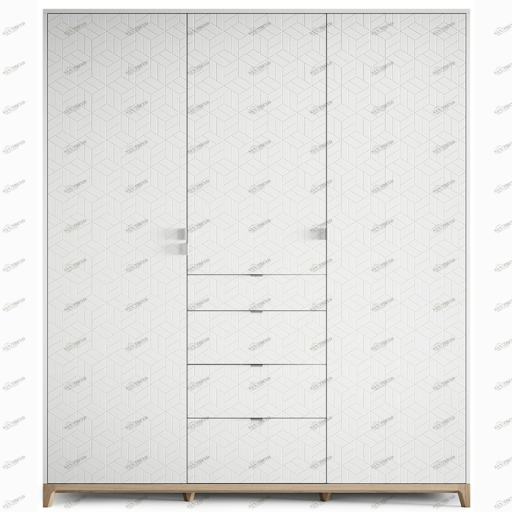 Шкаф трехстворчатый с ящиками осветленный дуб с белым фасадом Case №2 THE IDEA  210389 Белый 