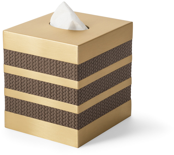 Saturno Коробка для салфеток - 11X12,5XH13,5 см / металлическая отделка_хром / плетеная кожа_верблюжьего цвета