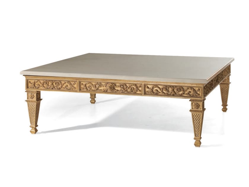 Квадратный журнальный столик из массива дерева и мраморной столешницы OAK Галерея ARCH-00114785