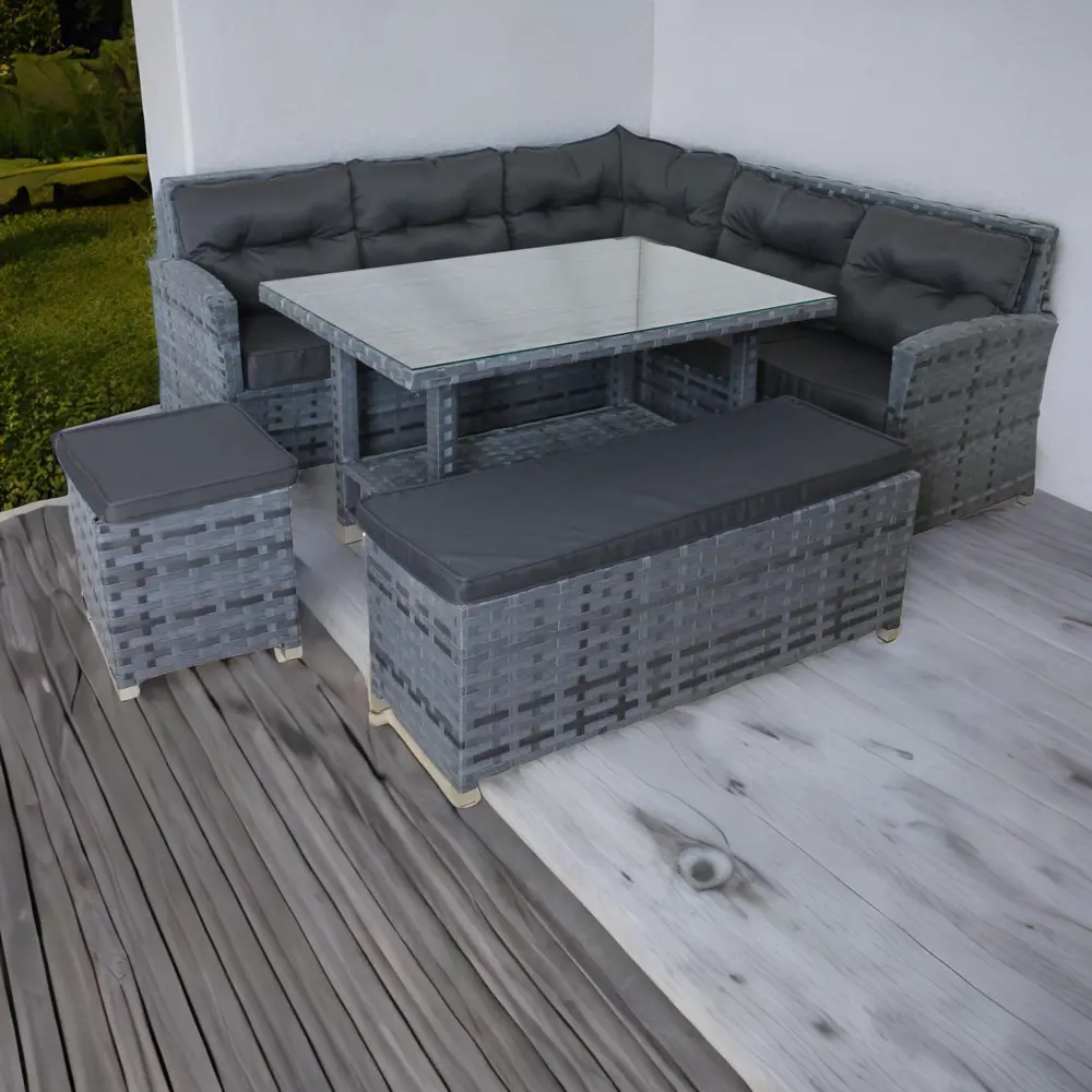 Набор садовой мебели Greengard Монако искусственный ротанг серый: диван стол пуф и скамья STLM-2014916 - Вид №2