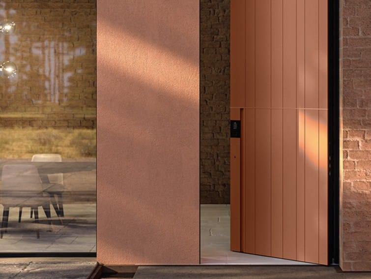 Наружная алюминиевая бронированная дверная обшивка Oikos Skydoors-вертикальные горизонты ARCH-00069342 - Вид №1