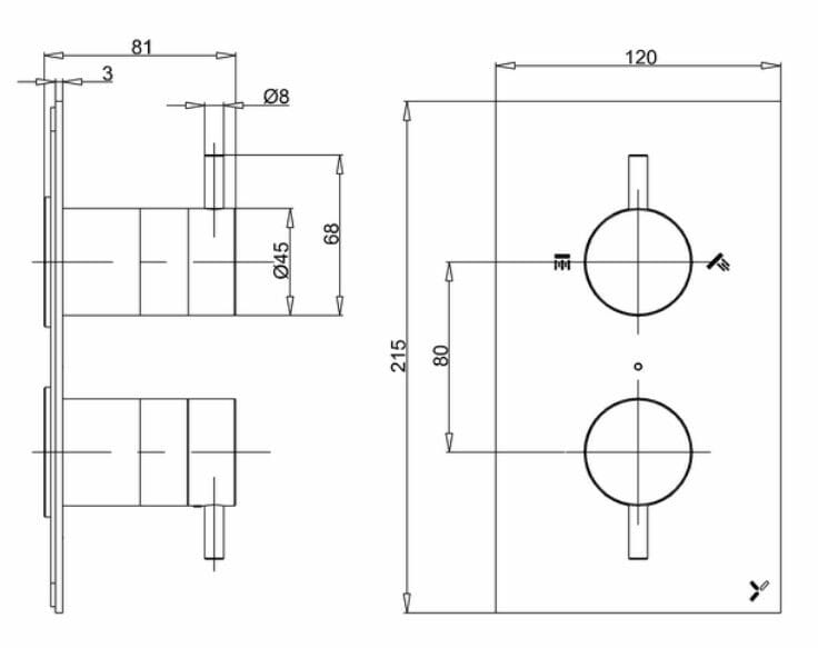 Термостатический смеситель для душа с 2 отверстиями CROSSWATER MPRO ARCH-00043893 - Вид №2