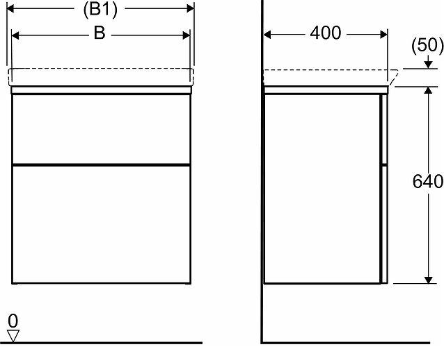 9610262101 IDO Glow напольная тумба под умывальник, с двумя ящиками, W = 980 мм, W1 = 1000 мм, дуб - Вид №11