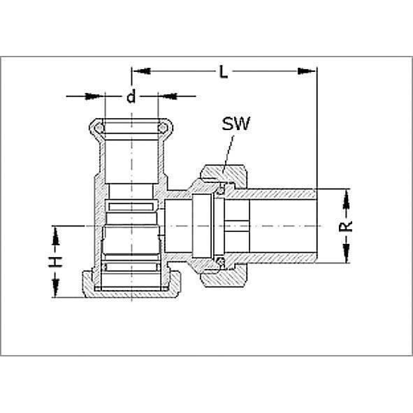 314APV1512 SANHA 14APV терморегулятор угловой, PN10, ВПр-Нр, никелированная латунь 15x1/2 мм  - Вид №1