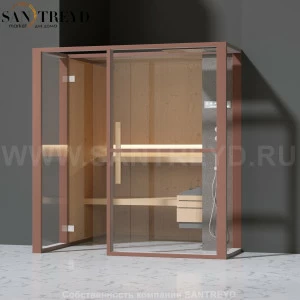 Effegibi LOGICAFILO S LO21030011 Сауна. Установка: в полунишу. Правая дверь. Мощность: 6 кВт макс. Размеры: длина 214 см, ширина 250 см. Отделка: канадский хемлок, матовый лакированный коричневый аллюминий и темный ламинат из керамогранита.