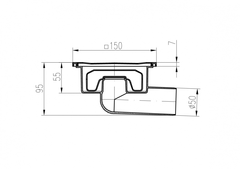 Трап с боковым сливом ALPEN DN50/95XN  - Вид №1